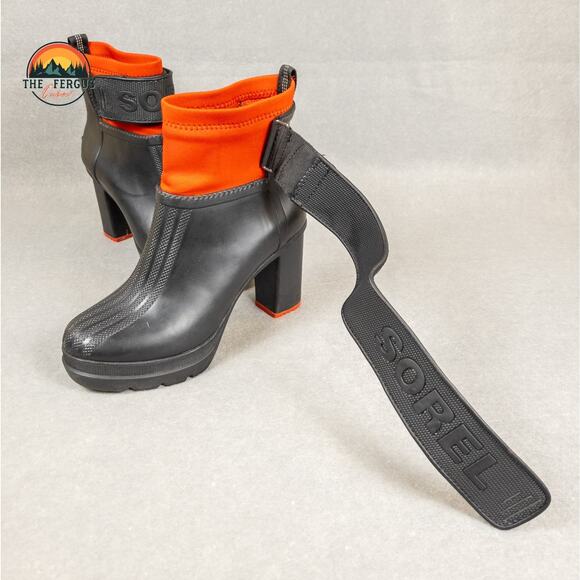 Sorel Medina III Black High Chunky Heel Platform Rain Boot Women's Size 9 - Picture 12 of 16